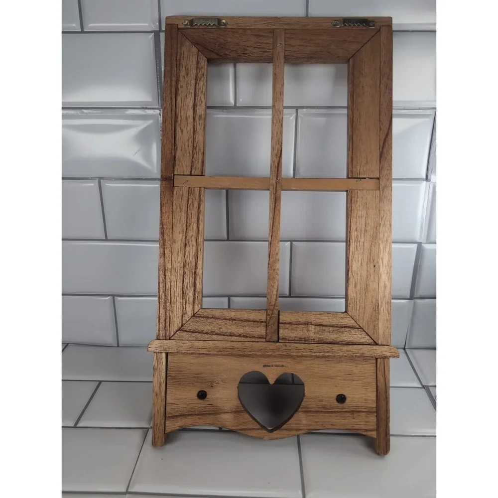 Vintage Window Wooden Wall Display Shelf Trinket W/Heart Cutout And Pegs cottage
